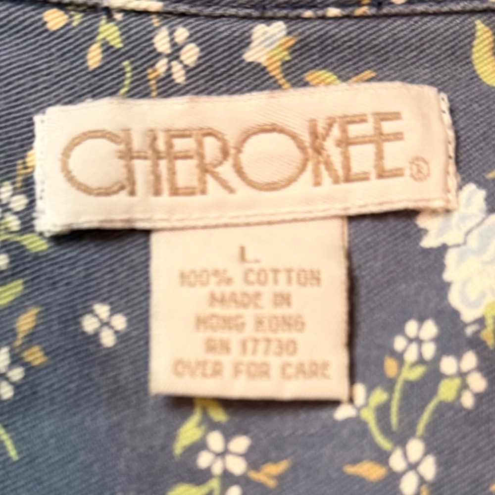 Cherokee Womens Blue Ditsy Floral Cotton Button Down Shirt Large RN 17730 - Picture 4 of 6